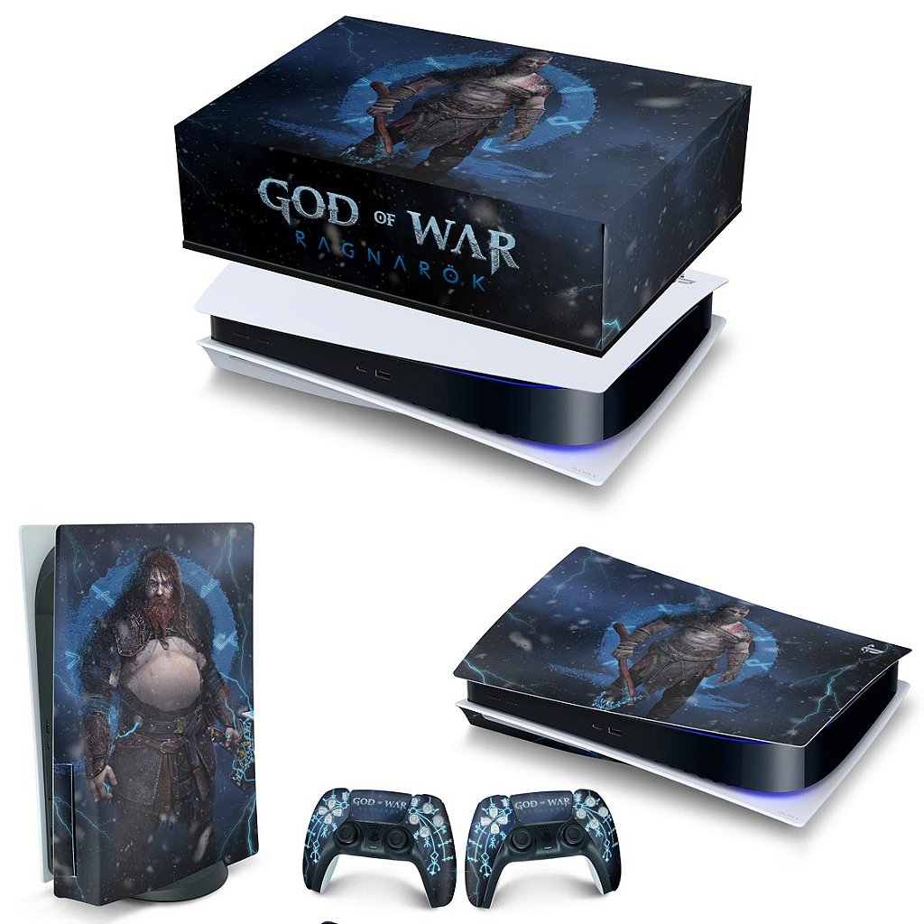 KIT Capa Anti Poeira e Skin Anti-Rage PS5 Fat Horizontal - God of War Ragnarok B
