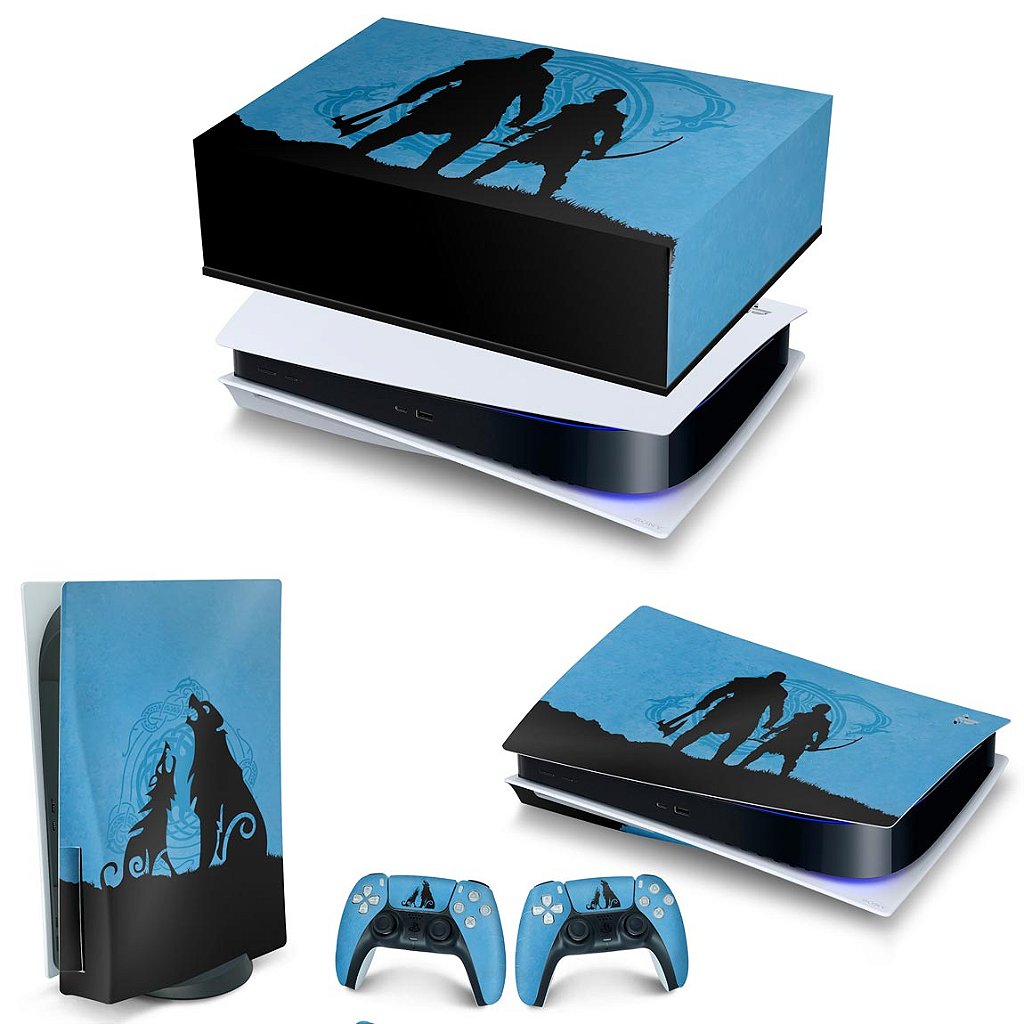 KIT Capa Anti Poeira e Skin Anti-Rage PS5 Fat Horizontal - God of War Ragnarok Edition