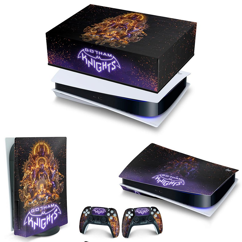 KIT Capa Anti Poeira e Skin Anti-Rage PS5 Fat Horizontal - Gotham Knights