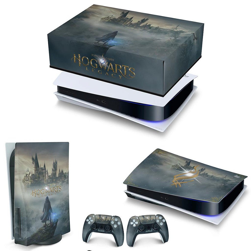 KIT Capa Anti Poeira e Skin Anti-Rage PS5 Fat Horizontal - Hogwarts Legacy