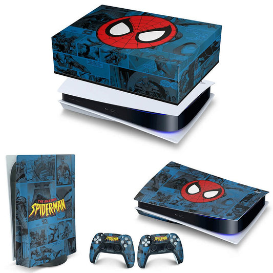 KIT Capa Anti Poeira e Skin Anti-Rage PS5 Fat Horizontal - Homem-Aranha Spider-Man Comics