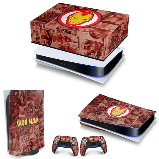 KIT Capa Anti Poeira e Skin Anti-Rage PS5 Fat Horizontal - Homem De Ferro Comics