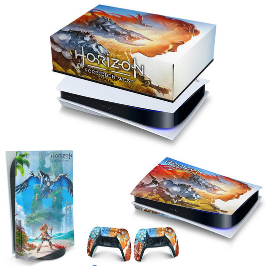 KIT Capa Anti Poeira e Skin Anti-Rage PS5 Fat Horizontal - Horizon Forbidden West