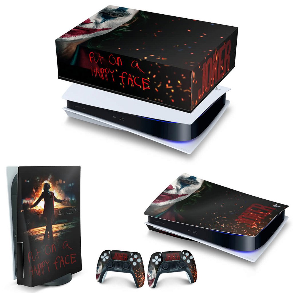 KIT Capa Anti Poeira e Skin Anti-Rage PS5 Fat Horizontal - Joker Filme