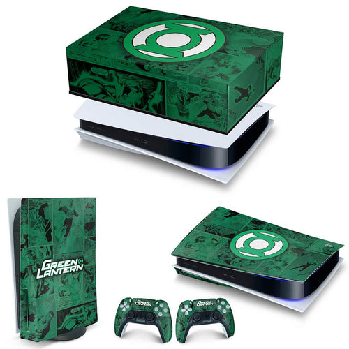 KIT Capa Anti Poeira e Skin Anti-Rage PS5 Fat Horizontal - Lanterna Verde Comics