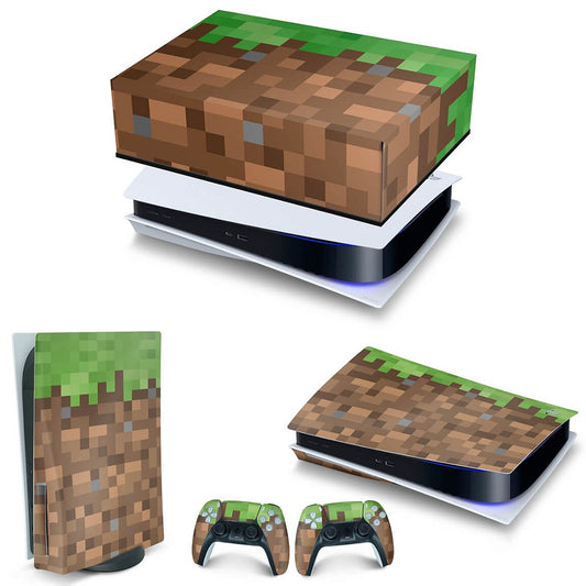 KIT Capa Anti Poeira e Skin Anti-Rage PS5 Fat Horizontal - Minecraft
