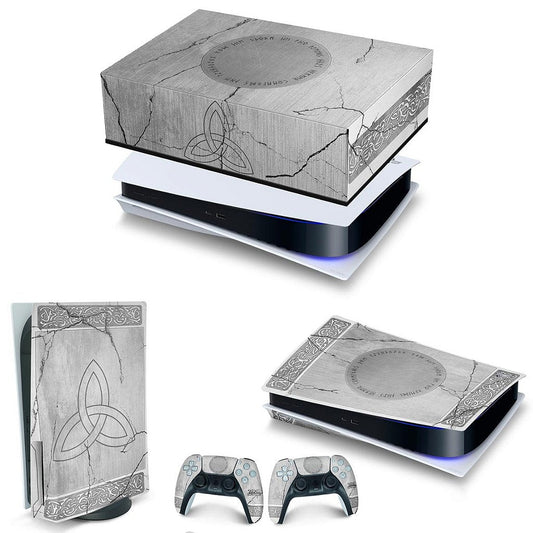 KIT Capa Anti Poeira e Skin Anti-Rage PS5 Fat Horizontal - Mjolnir Thor Amor e Trovão