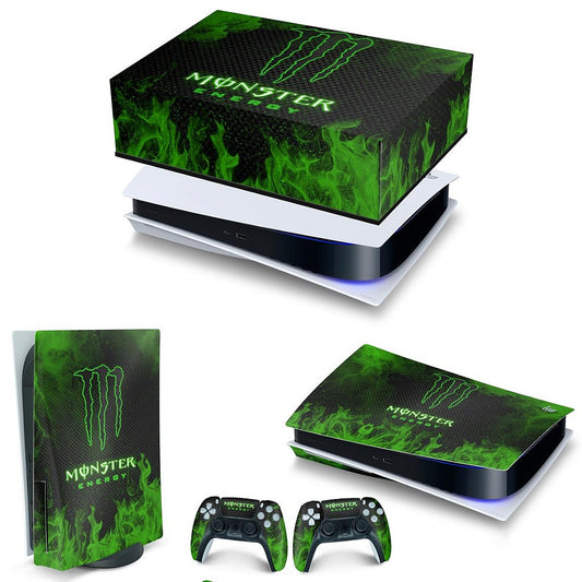 KIT Capa Anti Poeira e Skin Anti-Rage PS5 Fat Horizontal - Monster Energy Drink