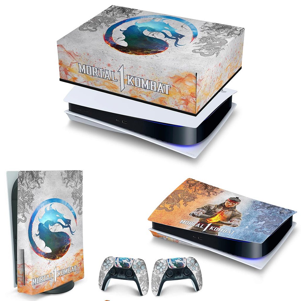 KIT Capa Anti Poeira e Skin Anti-Rage PS5 Fat Horizontal - Mortal Kombat 1
