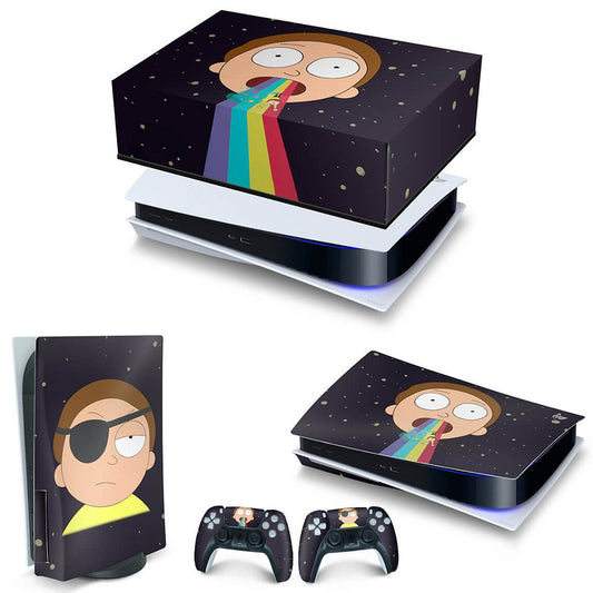 KIT Capa Anti Poeira e Skin Anti-Rage PS5 Fat Horizontal - Morty Rick And Morty