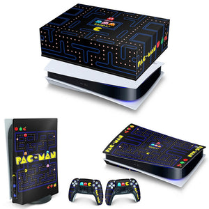KIT Capa Anti Poeira e Skin Anti-Rage PS5 Fat Horizontal - Pac Man - Pop Arte Skins