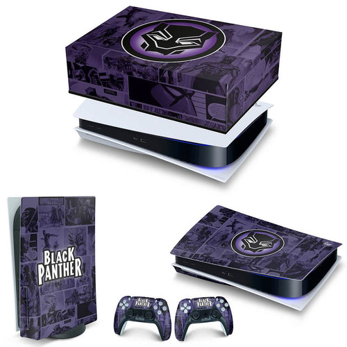 KIT Capa Anti Poeira e Skin Anti-Rage PS5 Fat Horizontal - Pantera Negra Comics