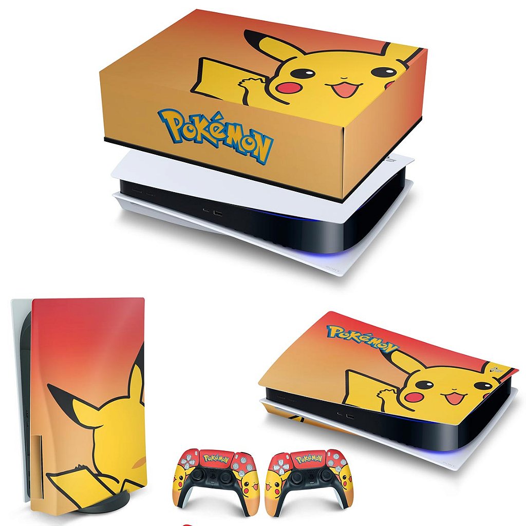 KIT Capa Anti Poeira e Skin Anti-Rage PS5 Fat Horizontal - Pokemon Pikachu
