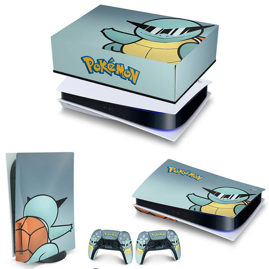 KIT Capa Anti Poeira e Skin Anti-Rage PS5 Fat Horizontal - Pokemon Squirtle
