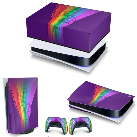 KIT Capa Anti Poeira e Skin Anti-Rage PS5 Fat Horizontal - Rainbow Colors Colorido