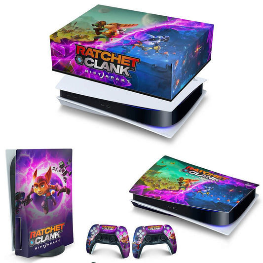 KIT Capa Anti Poeira e Skin Anti-Rage PS5 Fat Horizontal - Ratchet & Clank Rift Apart