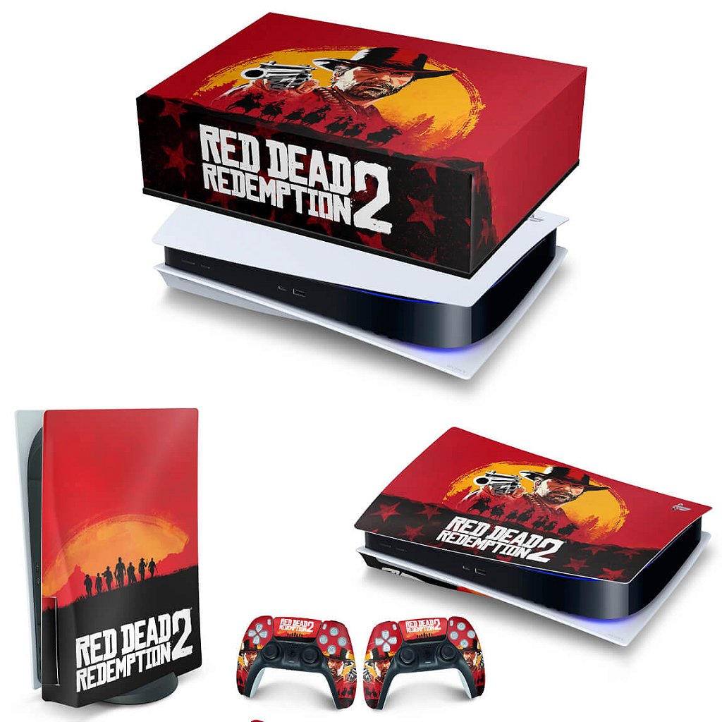 KIT Capa Anti Poeira e Skin Anti-Rage PS5 Fat Horizontal - Red Dead Redemption 2