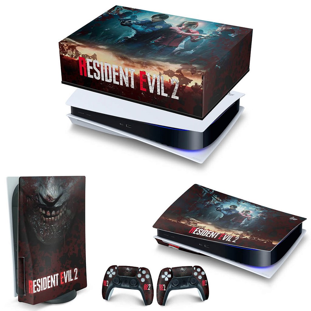 KIT Capa Anti Poeira e Skin Anti-Rage PS5 Fat Horizontal - Resident Evil 2 Remake