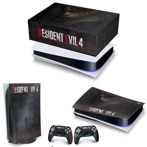 KIT Capa Anti Poeira e Skin Anti-Rage PS5 Fat Horizontal - Resident Evil 4 Remake