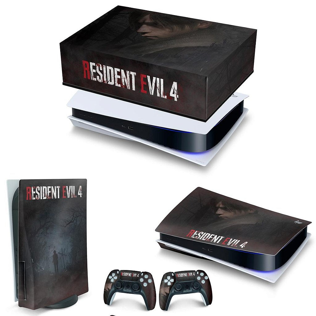 KIT Capa Anti Poeira e Skin Anti-Rage PS5 Fat Horizontal - Resident Evil 4 Remake