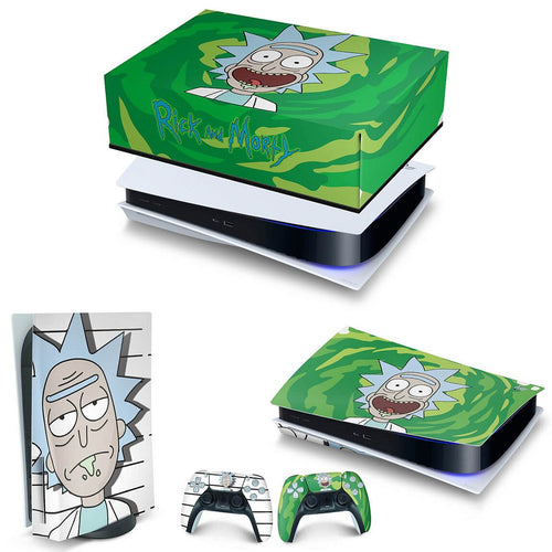 KIT Capa Anti Poeira e Skin Anti-Rage PS5 Fat Horizontal - Rick And Morty