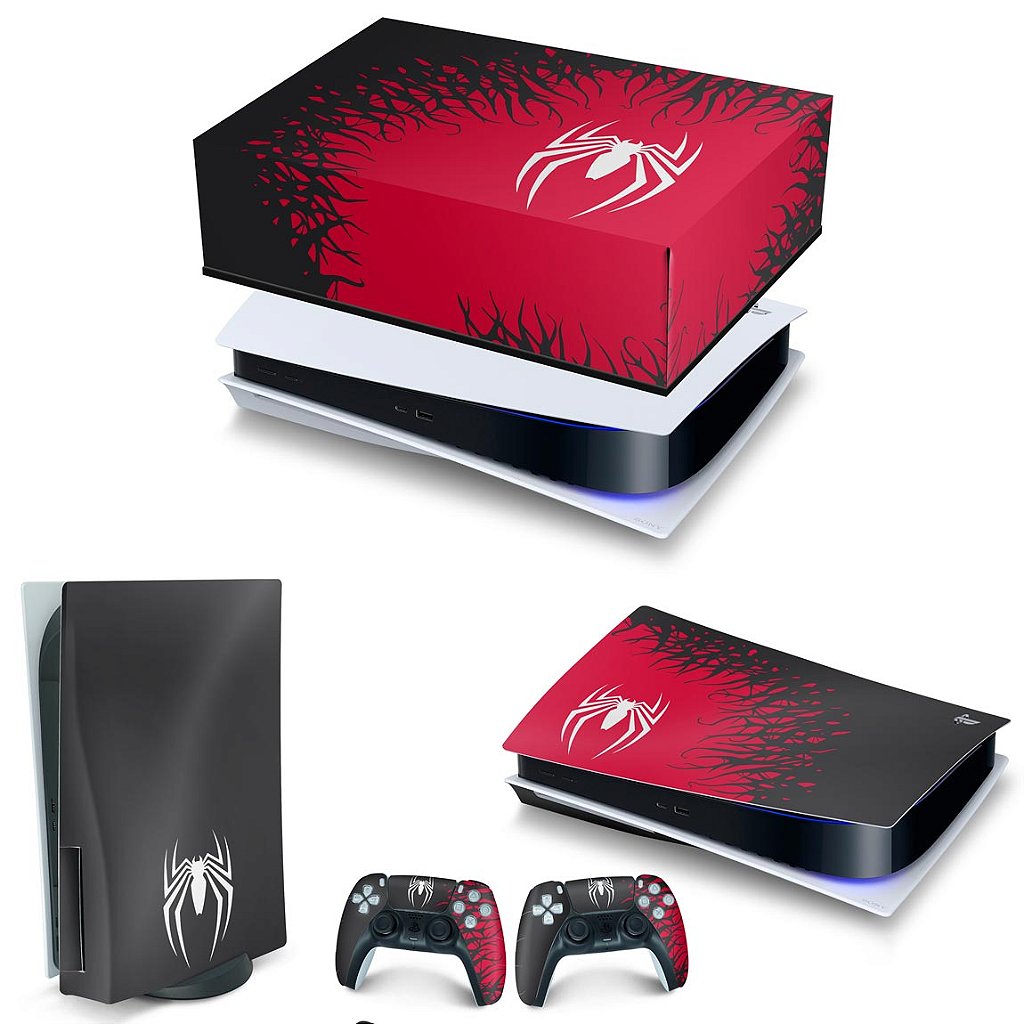 KIT Capa Anti Poeira e Skin Anti-Rage PS5 Fat Horizontal - Spider-Man Homem Aranha 2 Edition