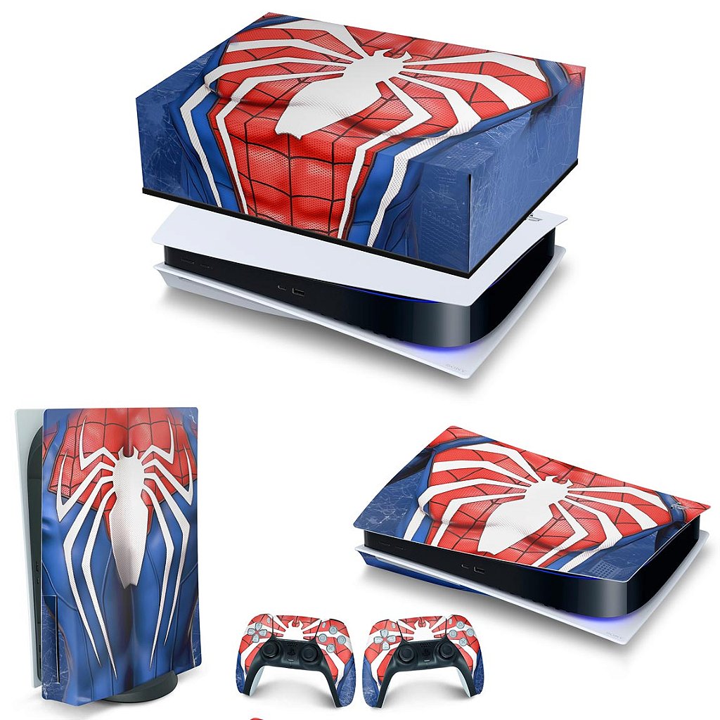 KIT Capa Anti Poeira e Skin Anti-Rage PS5 Fat Horizontal - Spider-Man Homem Aranha 2 - Pop Arte Skins