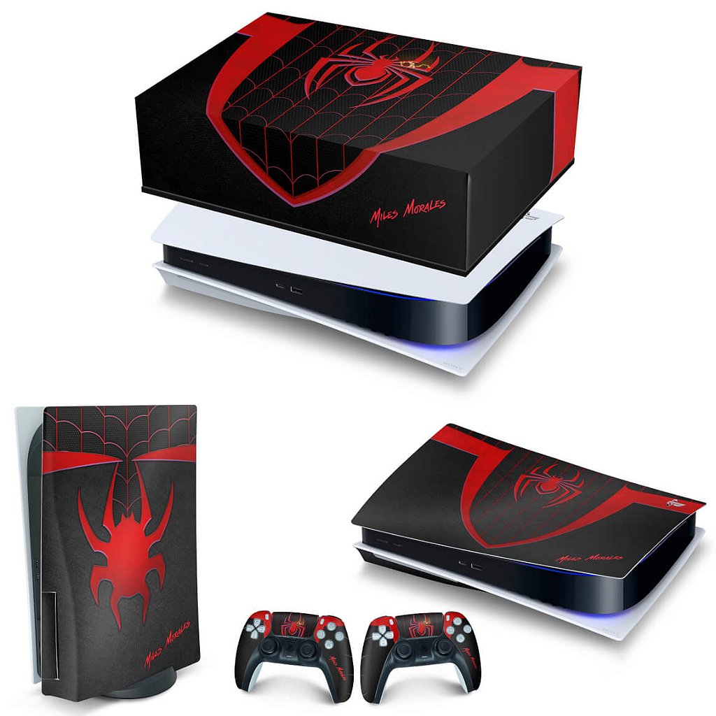 KIT Capa Anti Poeira e Skin Anti-Rage PS5 Fat Horizontal - Spider-Man: Miles Morales