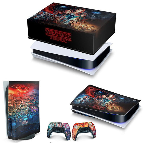 KIT Capa Anti Poeira e Skin Anti-Rage PS5 Fat Horizontal - Stranger Things