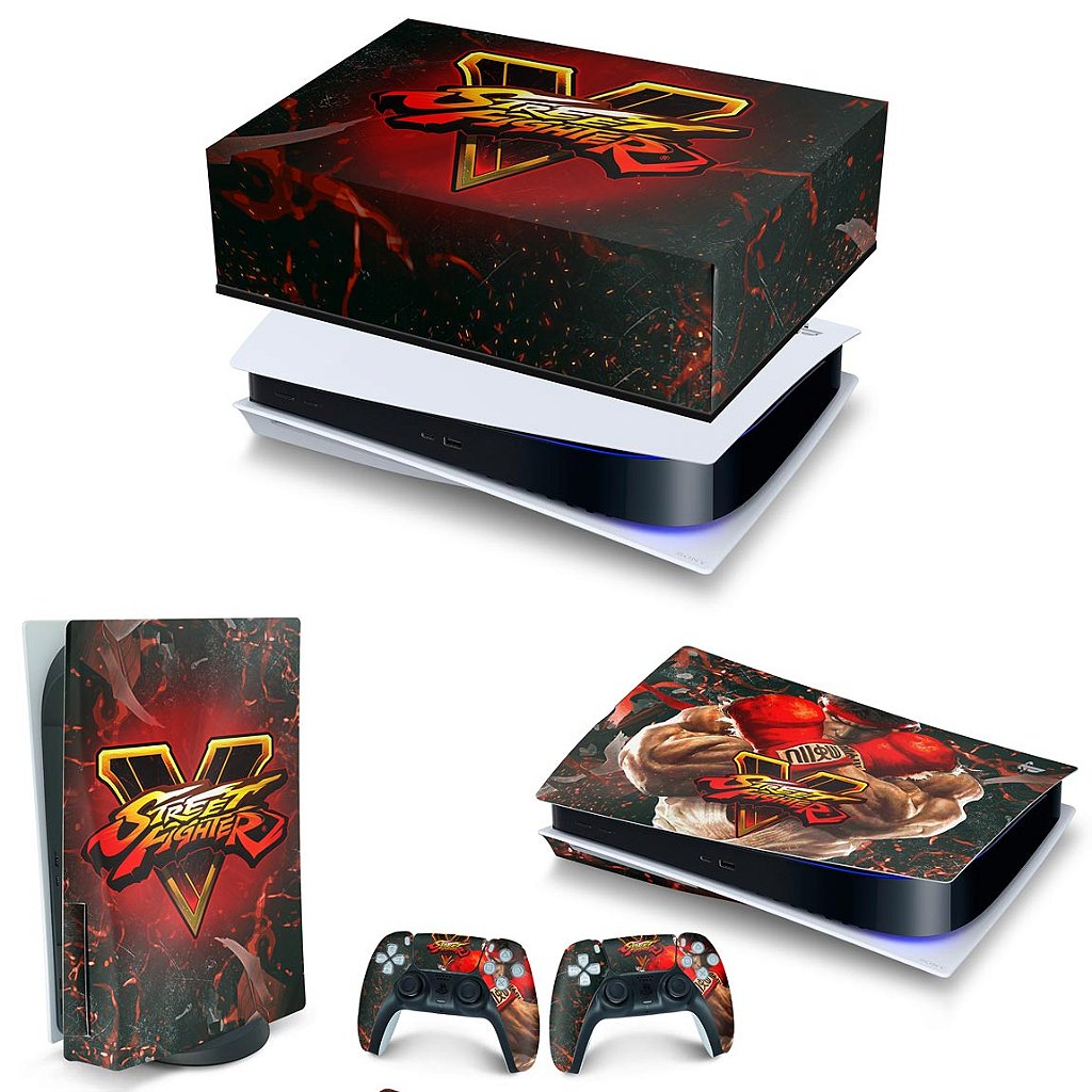 KIT Capa Anti Poeira e Skin Anti-Rage PS5 Fat Horizontal - Street Fighter V