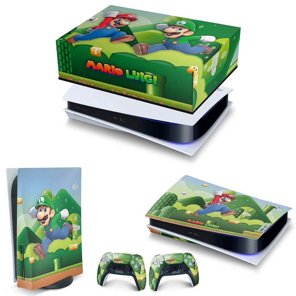KIT Capa Anti Poeira e Skin Anti-Rage PS5 Fat Horizontal - Super Mario - Pop Arte Skins