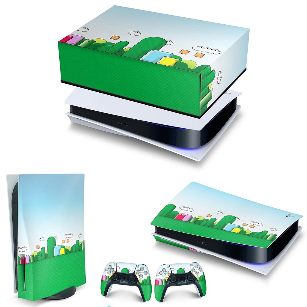 KIT Capa Anti Poeira e Skin Anti-Rage PS5 Fat Horizontal - Super Mario Bros
