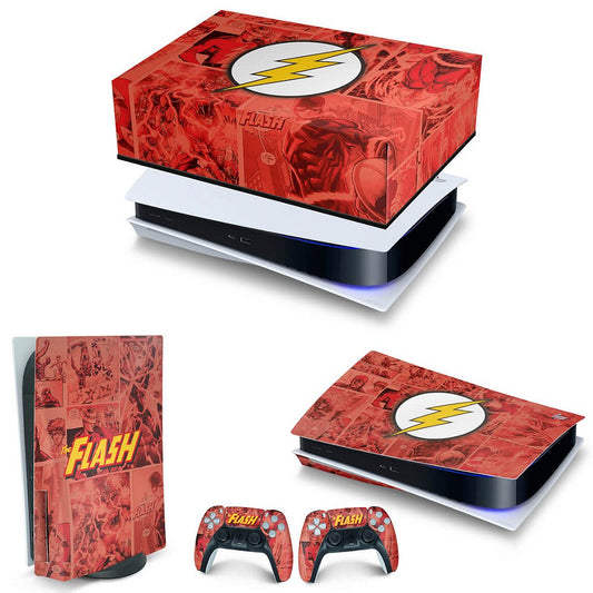 KIT Capa Anti Poeira e Skin Anti-Rage PS5 Fat Horizontal - The Flash Comics