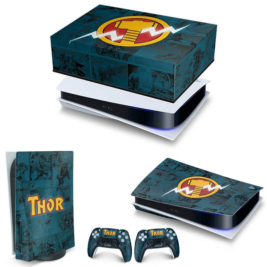 KIT Capa Anti Poeira e Skin Anti-Rage PS5 Fat Horizontal - Thor Comics