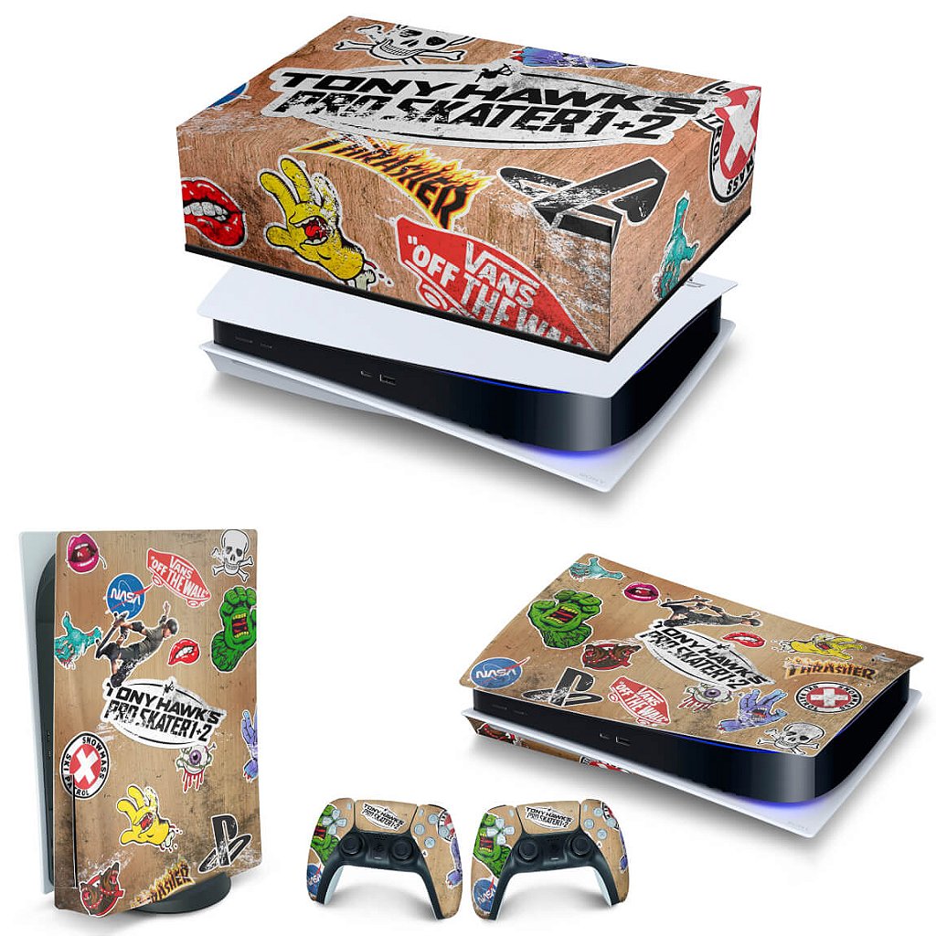 KIT Capa Anti Poeira e Skin Anti-Rage PS5 Fat Horizontal - Tony Hawk's Pro Skater