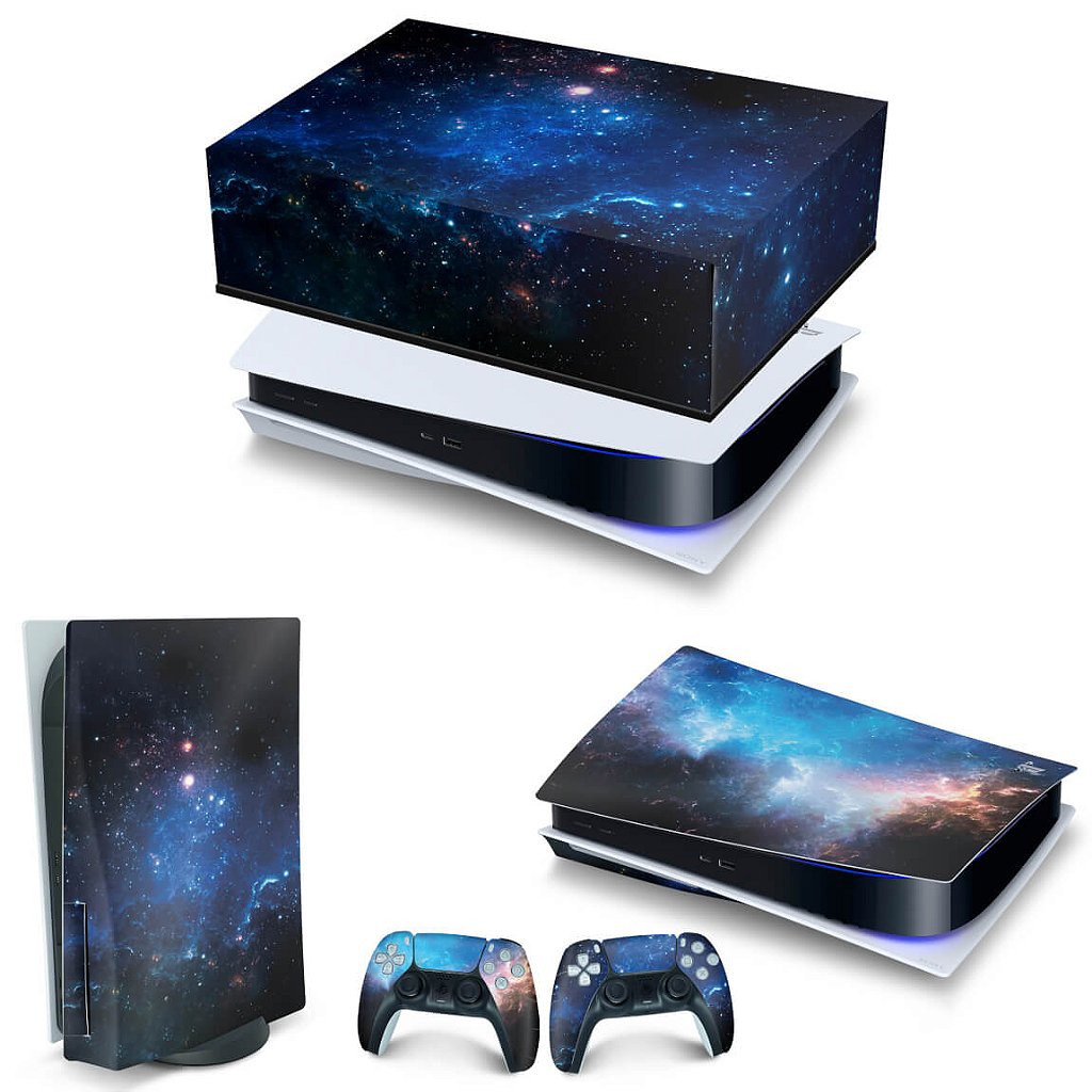 KIT Capa Anti Poeira e Skin Anti-Rage PS5 Fat Horizontal - Universo Cosmos