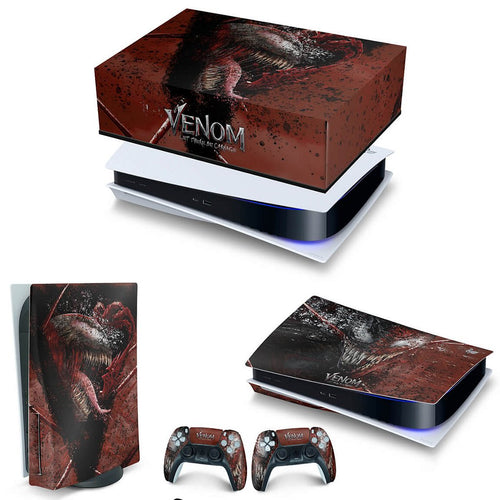 KIT Capa Anti Poeira e Skin Anti-Rage PS5 Fat Horizontal - Venom Tempo de Carnificina