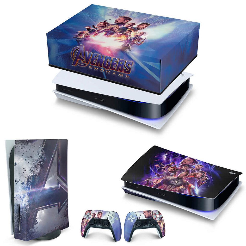KIT Capa Anti Poeira e Skin Anti-Rage PS5 Fat Horizontal - Vingadores Ultimato Endgame - Pop Arte Skins