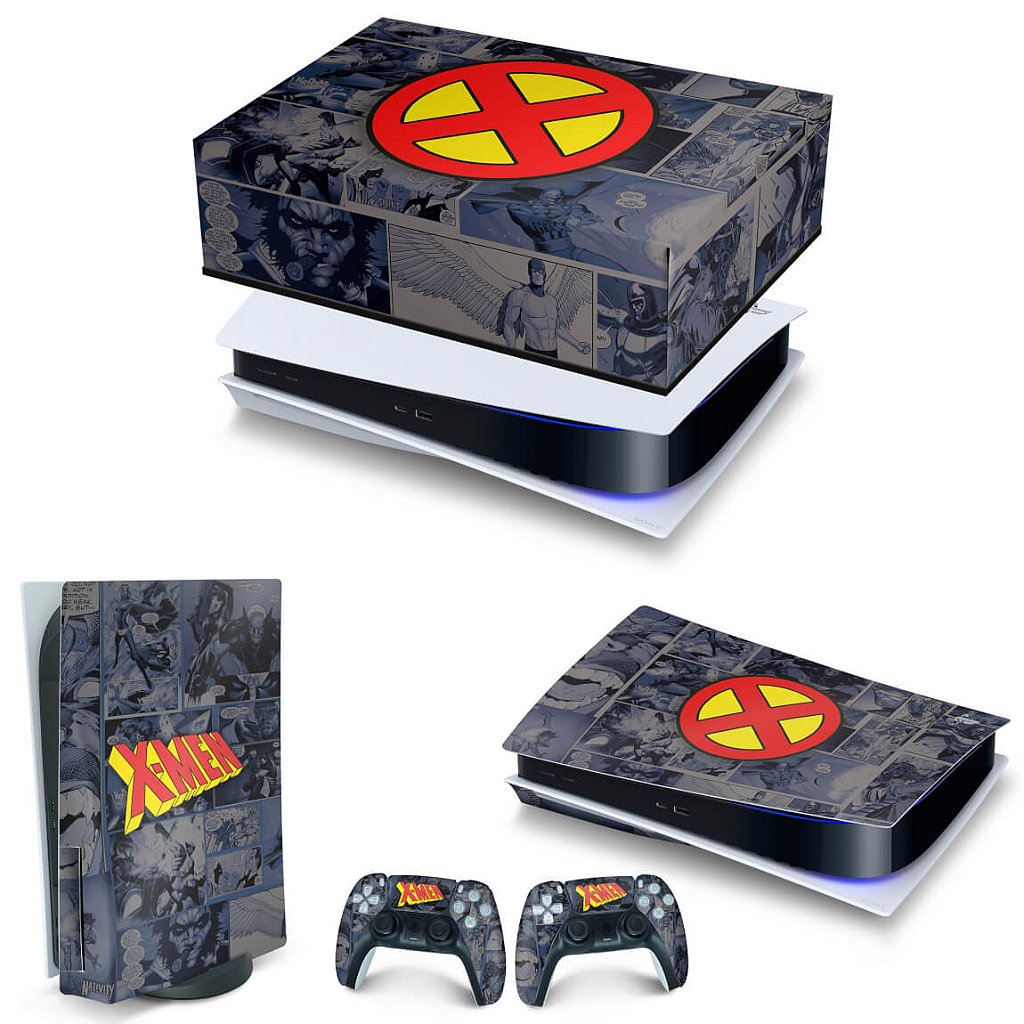 KIT Capa Anti Poeira e Skin Anti-Rage PS5 Fat Horizontal - X-Men Comics