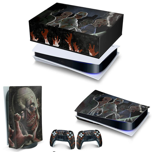 KIT Capa Anti Poeira e Skin Anti-Rage PS5 Fat Horizontal - Zombie Zumbi The Walking