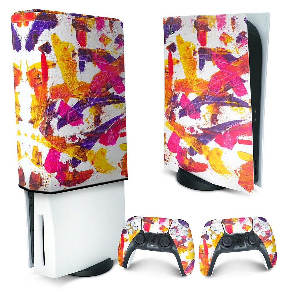 KIT Capa Anti Poeira e Skin Anti-Rage PS5 Fat Vertical - Abstrato #103