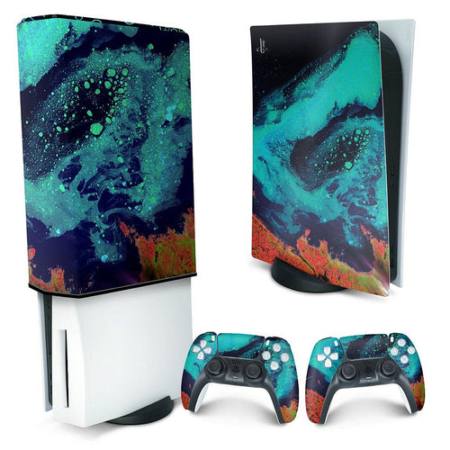 KIT Capa Anti Poeira e Skin Anti-Rage PS5 Fat Vertical - Abstrato #105