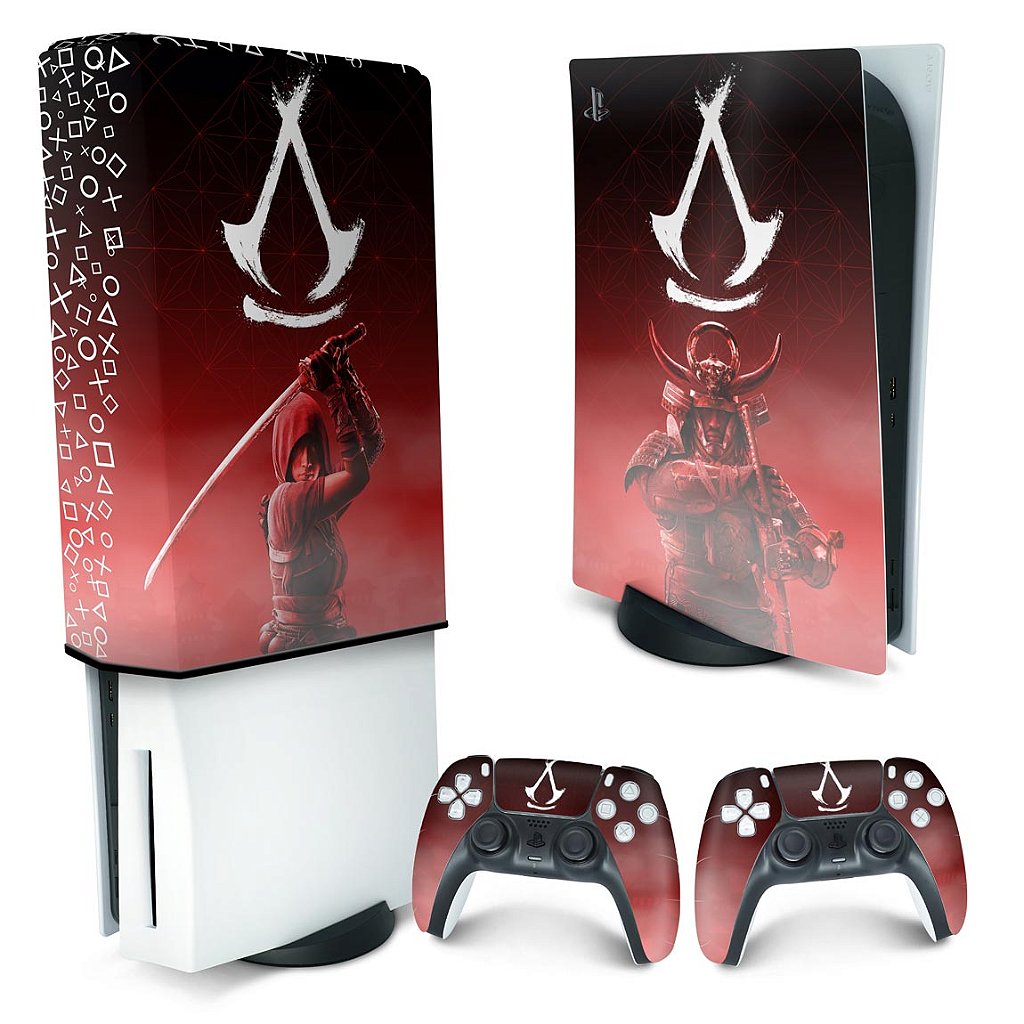 KIT Capa Anti Poeira e Skin Anti-Rage PS5 Fat Vertical - Assassin's Creed Shadows - Pop Arte Skins