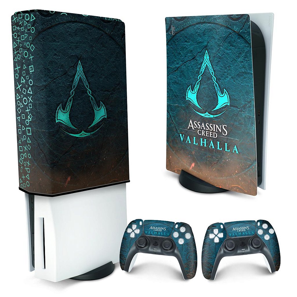 KIT Capa Anti Poeira e Skin Anti-Rage PS5 Fat Vertical - Assassin's Creed Valhalla