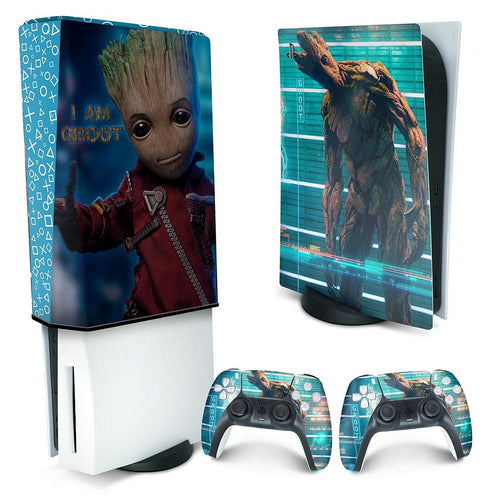 KIT Capa Anti Poeira e Skin Anti-Rage PS5 Fat Vertical - Baby Groot