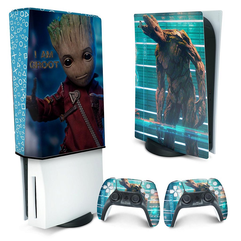 KIT Capa Anti Poeira e Skin Anti-Rage PS5 Fat Vertical - Baby Groot