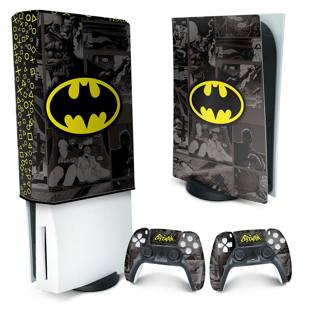 KIT Capa Anti Poeira e Skin Anti-Rage PS5 Fat Vertical - Batman Comics - Pop Arte Skins