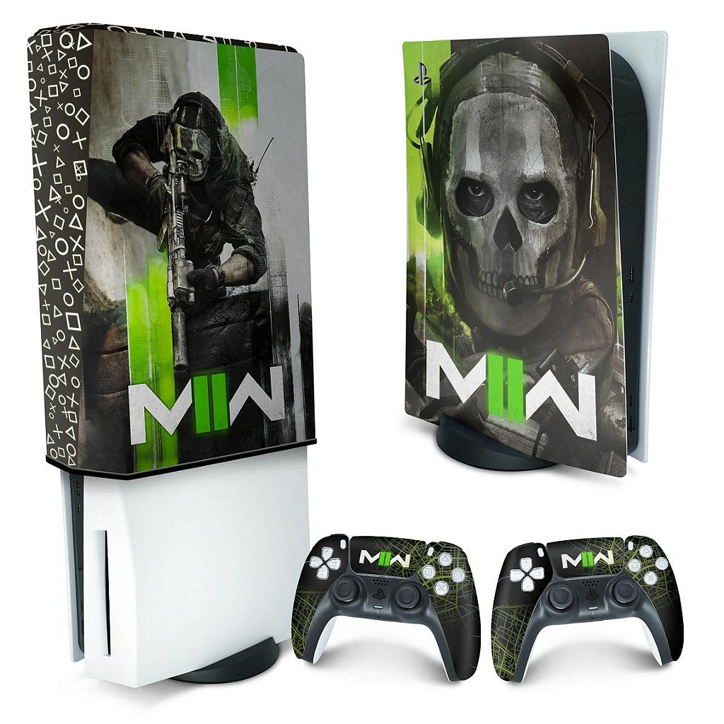 KIT Capa Anti Poeira e Skin Anti-Rage PS5 Fat Vertical - Call Of Duty Modern Warfare II - Pop Arte Skins
