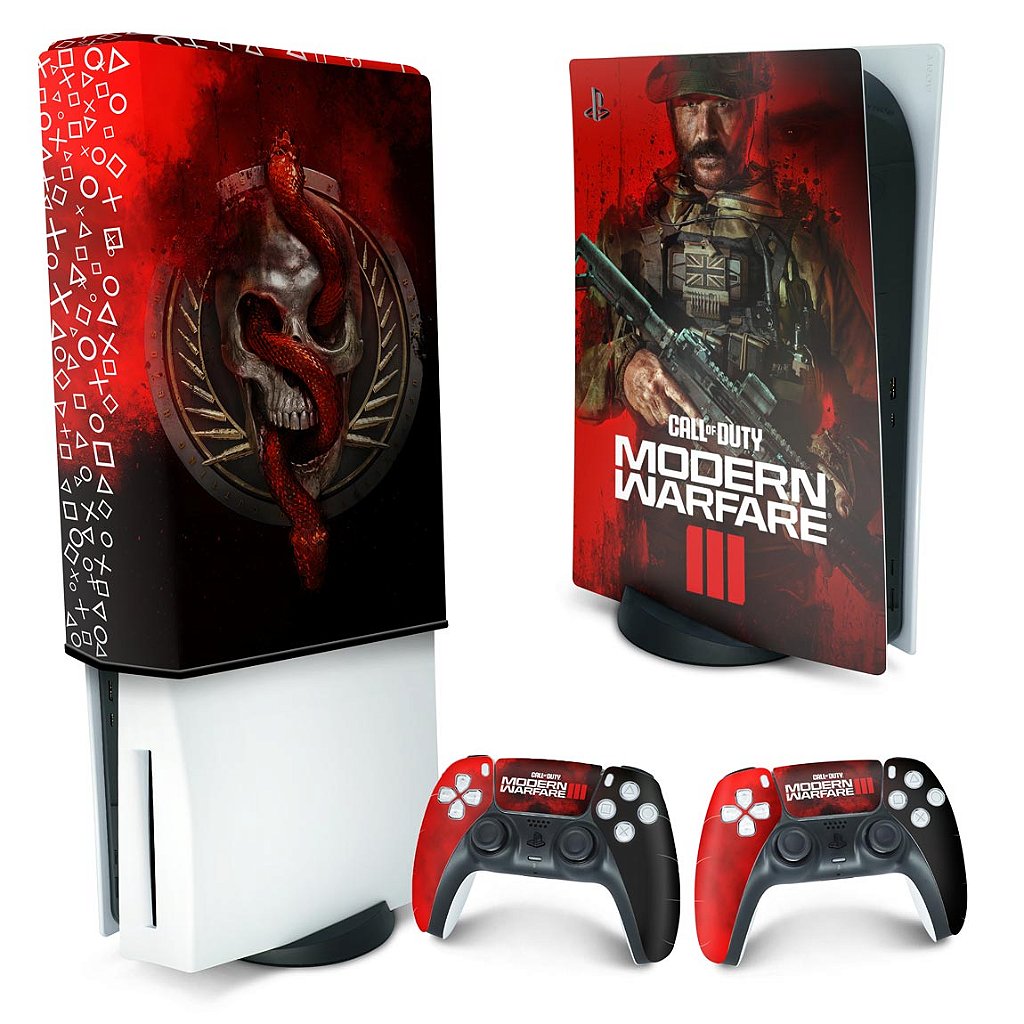 KIT Capa Anti Poeira e Skin Anti-Rage PS5 Fat Vertical - Call Of Duty Modern Warfare III - Pop Arte Skins