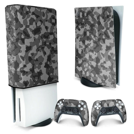 KIT Capa Anti Poeira e Skin Anti-Rage PS5 Fat Vertical - Camuflado Cinza